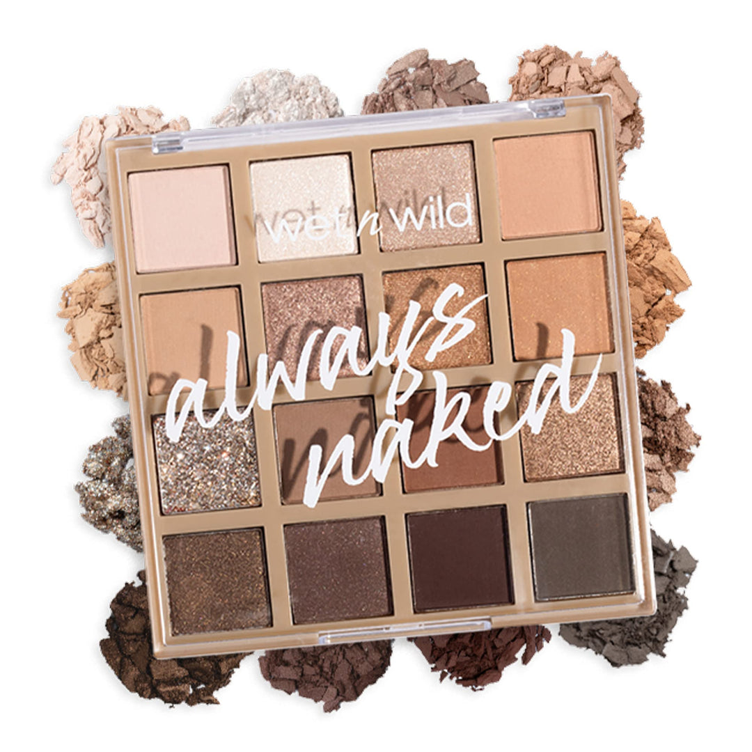 باليت wet n wild Always Naked، مكياج عيون نود محايد، قابل للمزج، ألوان نود دافئة وباردة، مطفي، لامع، جليتر، ناعم وكريمي