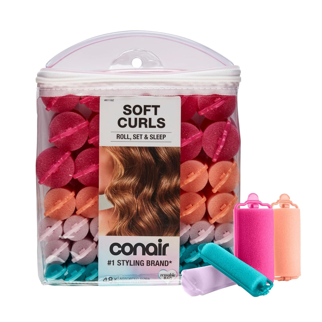 Conair Hair Rollers for Heatless Curls Overnight, Snap Closures, 48 Count