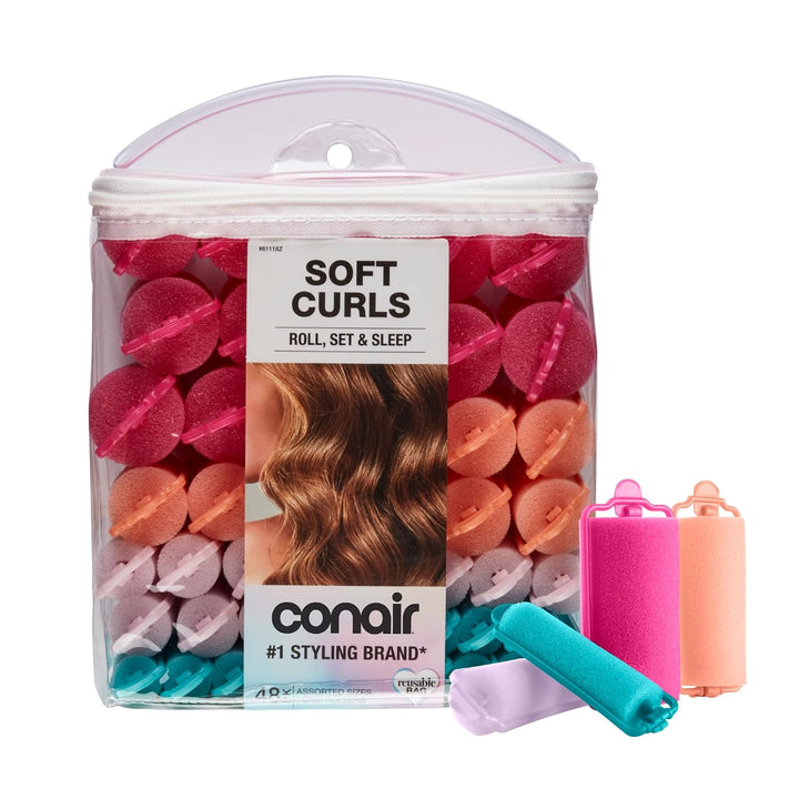 Conair Hair Rollers for Heatless Curls Overnight, Snap Closures, 48 Count