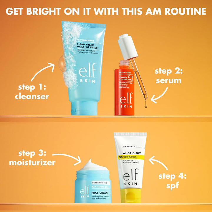 e.l.f. SKIN Bright Icon Vitamin C + E + Ferulic Serum, Brightening & Soothing Face Serum, Helps Even Skin Tone, Vegan & Cruelty-Free