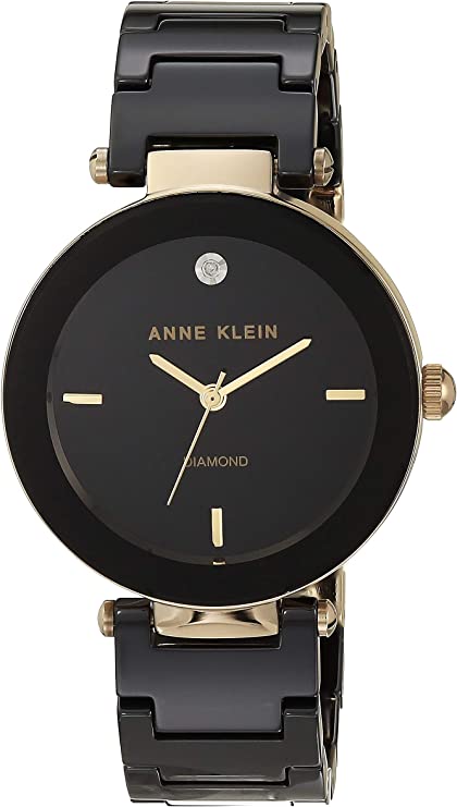 Anne Klein Women's Genuine Diamond Dial Ceramic Bracelet Watch Model AK/1018BKBK