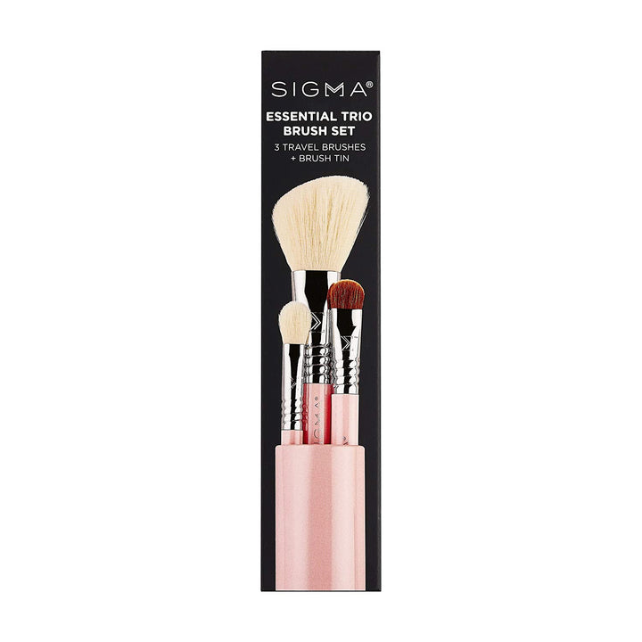 Sigma Beauty Travel Essential Trio - Makeup Brush Set for Foundation Powder Eyeshadow, Vegan Makeup Brushes for Travel - Light Pink - 3alababak