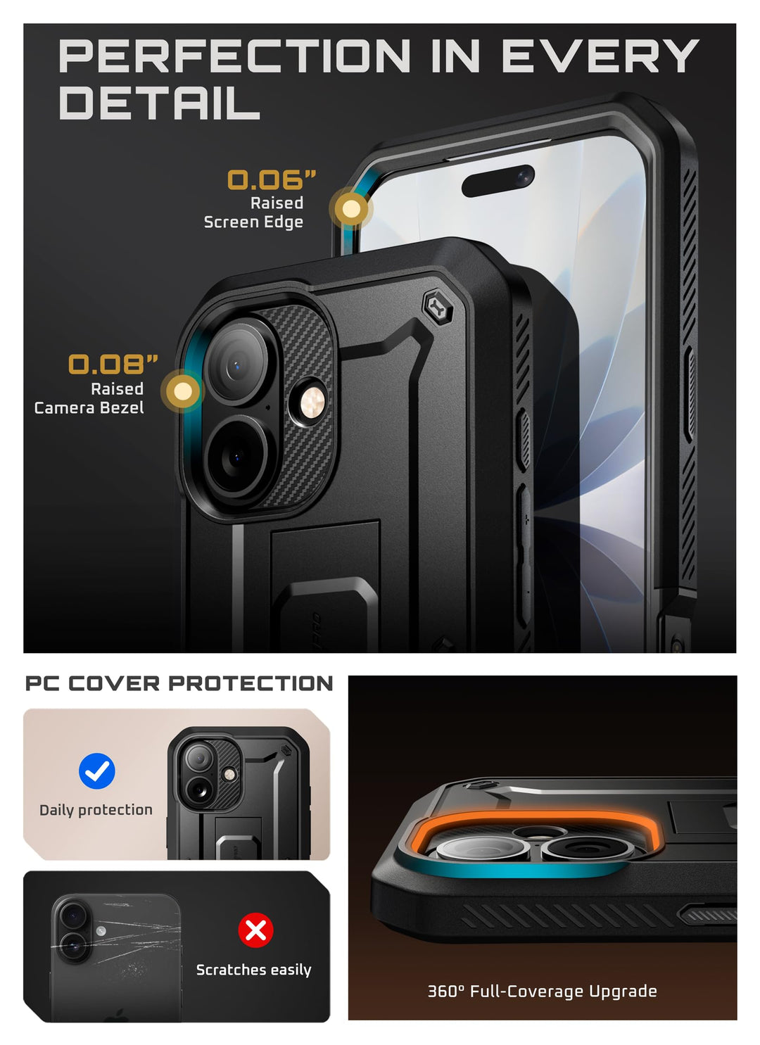 SUPCASE for iPhone Case, Belt Clip, Military-Grade Protection, Built-in Kickstand &amp; Screen Protector, Camera Control, Heavy-Duty Phone Case, Unicorn Beetle Pro