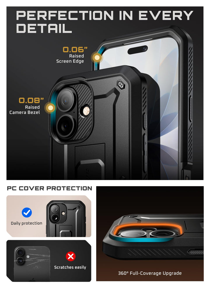 SUPCASE for iPhone Case, Belt Clip, Military-Grade Protection, Built-in Kickstand &amp; Screen Protector, Camera Control, Heavy-Duty Phone Case, Unicorn Beetle Pro