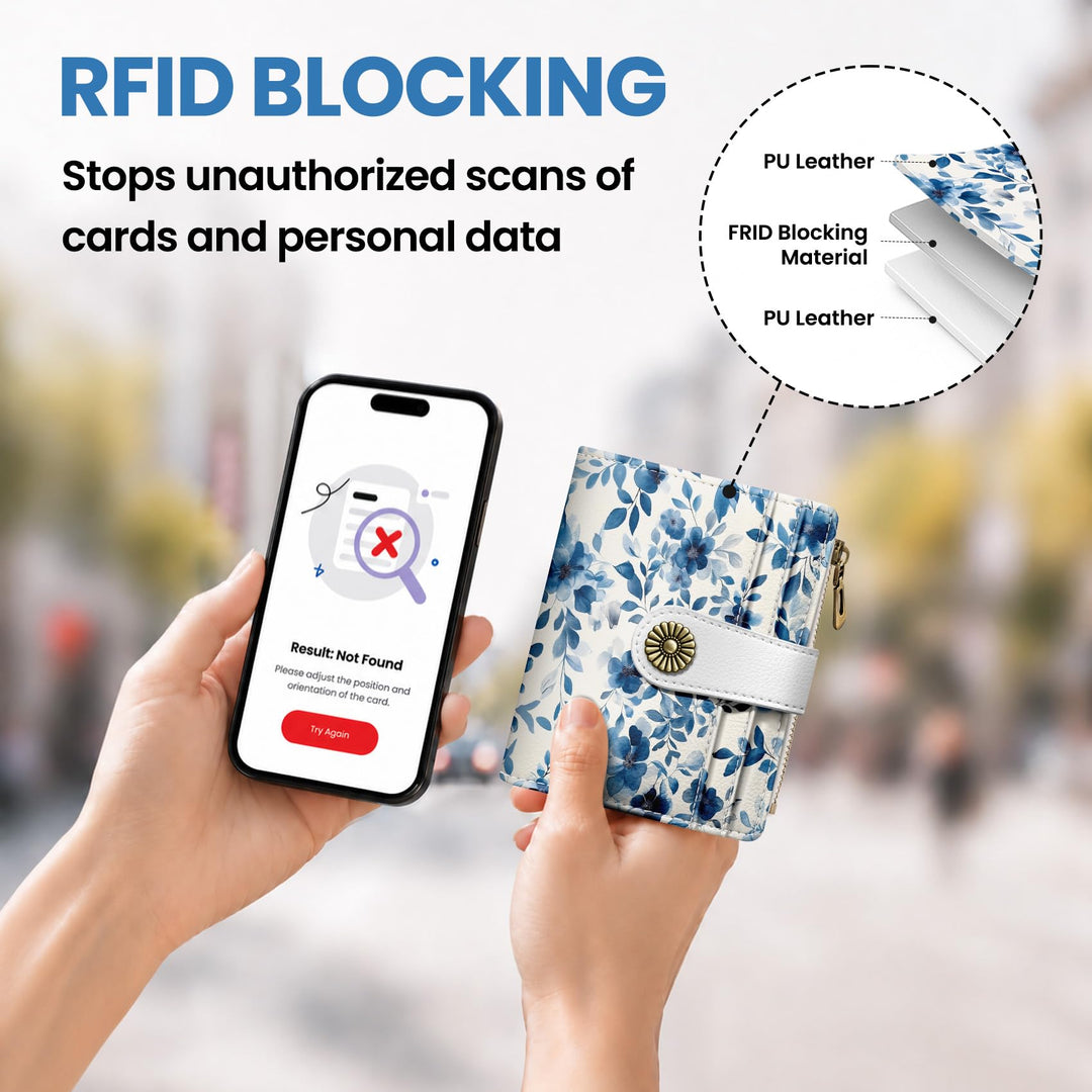 محفظة ألونيد الصغيرة للنساء، محفظة بطاقات ثنائية الطي لطيفة ومحمية من تقنية RFID، تحتوي على 10 فتحات للبطاقات، ومقصورة للنقود، وجيب بسحاب للعملات المعدنية، ونافذة للهوية، بحجم مدمج ومصنوعة من جلد نباتي ناعم