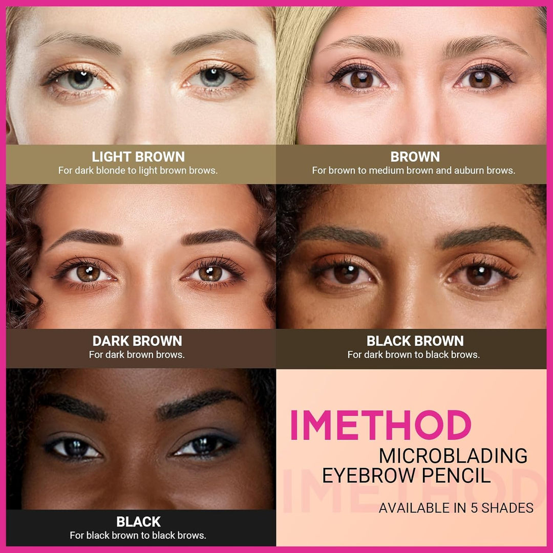 iMethod Microblading Eyebrow Pencil - Brow Pencil 2-in-1 Dual-Ended Eyebrow Pen with 3-Prong Micro-Fork-Tip Applicator and Precise Brush-Tip Creates Natural-Looking Brows, Stay on All Day, Dark Brown