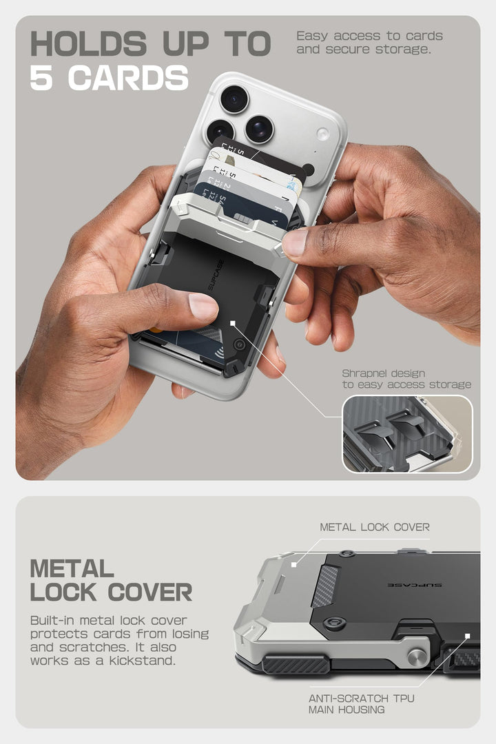 SUPCASE for MagSafe Wallet with Adjustable Stand, Hold 5 Cards, RFID Blocking, Strong Magnetic Lock, Magnetic Wallet for Men, Phone Card Holder Tripod for iPhone 18/17/16/15/14/13/12 Series