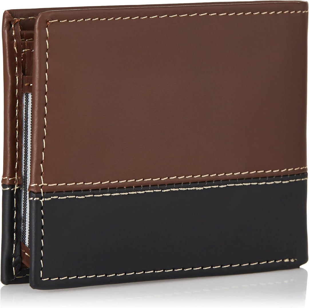 Timberland D87242/00 mens Leather Passcase Trifold Wallet Hybrid, Black/Brown, One Size