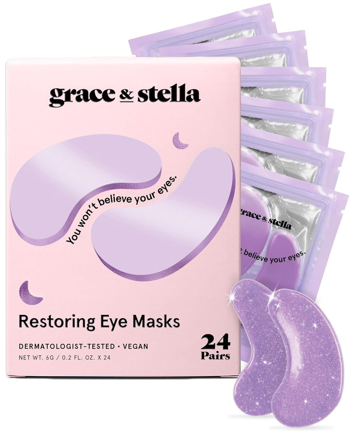 grace &amp; stella Retinol Under Eye Patches for Puffy Eyes &amp; Dark Circles - Restoring Gel Under Eye Masks with Hyaluronic Acid - Birthday Gifts for Women, Bachelorette Party Favors (Purple, 24 Pairs)