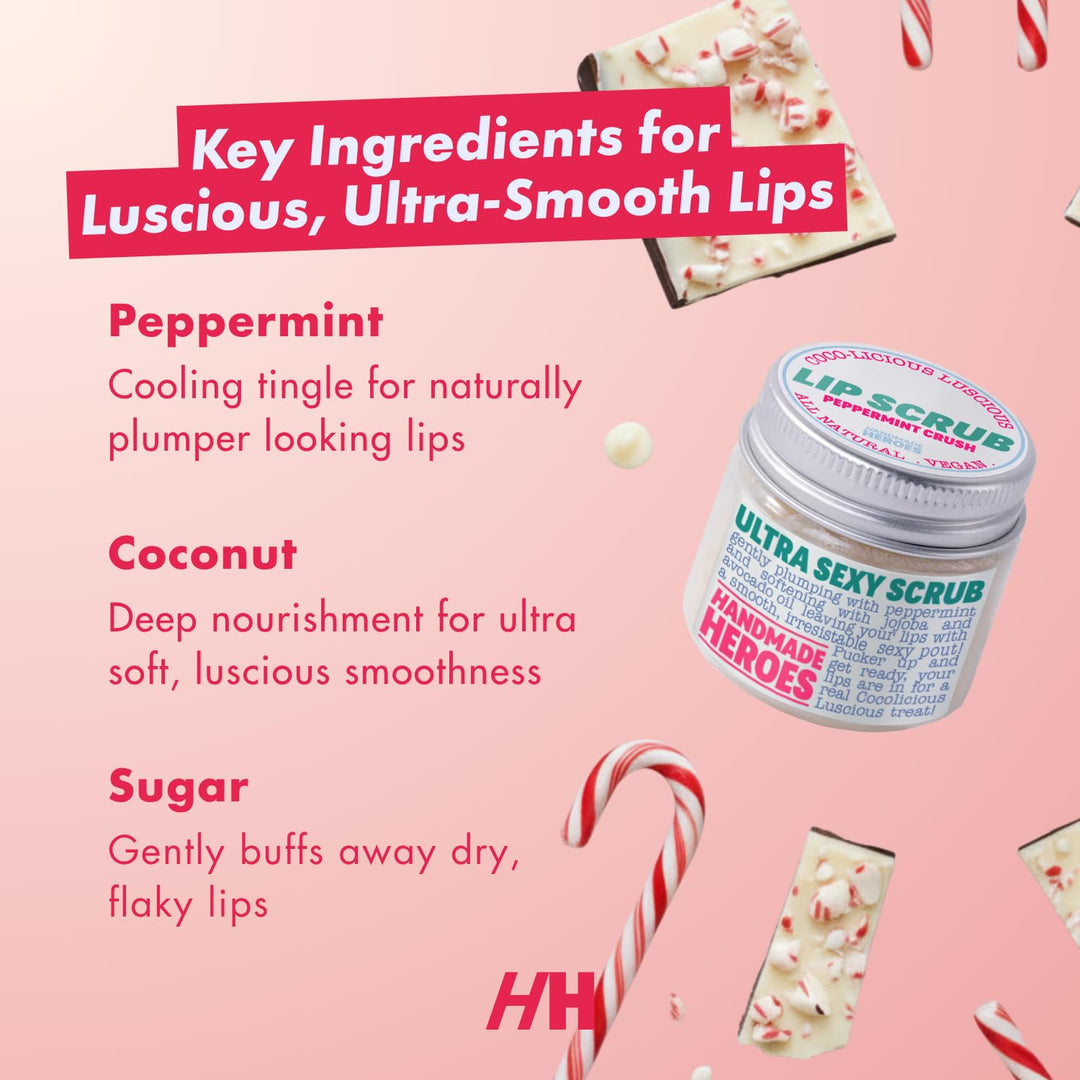 Handmade Heroes 100% Natural Lip Scrub, Vegan Conditioning Coconut Lip Exfoliator - Gentle Exfoliant, Ultra Sexy Sugar Lip Mask Polish and Scrubber for Chapped Dry and Dark Lips, 1oz