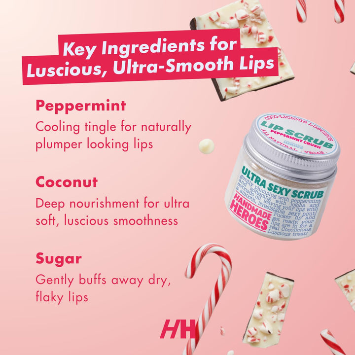 Handmade Heroes 100% Natural Lip Scrub, Vegan Conditioning Coconut Lip Exfoliator - Gentle Exfoliant, Ultra Sexy Sugar Lip Mask Polish and Scrubber for Chapped Dry and Dark Lips, 1oz
