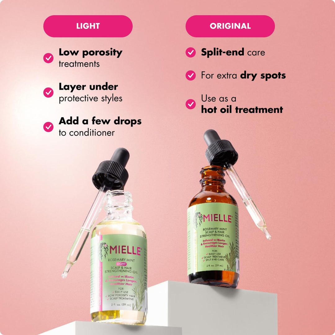Mielle Organics Rosemary &amp; Mint Light Hair Oil, Split Ends &amp; Dry Scalp Treatment - Infused with Biotin &amp; Essential Oils for Strengthening, Soothing, Moisturizing &amp; Encouraging Longer Hair (2 Oz)