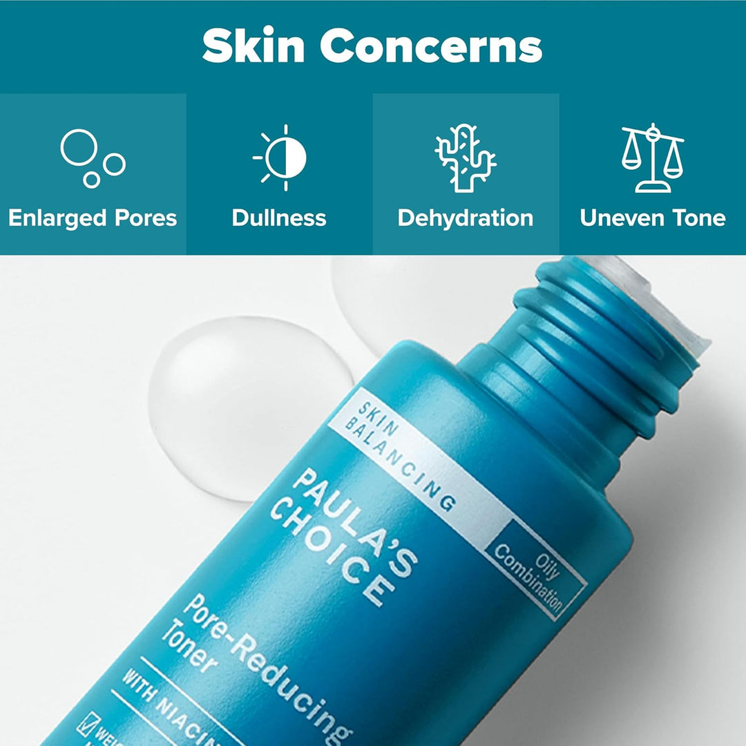 Paula's Choice SKIN BALANCING Pore-Reducing Face Toner with Niacinamide, for Oily Skin & Combination, Minimizes Large Pores, Controls Oil & Shine, Hydrates & Replenishes, Fragrance-Free