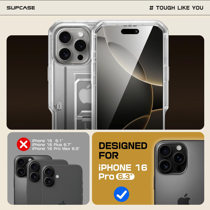 SUPCASE for iPhone 16 Pro Case with Screen Protector (Unicorn Beetle Pro), [Built-in Stand & Belt-Clip] [Military-Grade Protection] Full Body Heavy Duty Phone Case for iPhone 6.3 Inch 2024