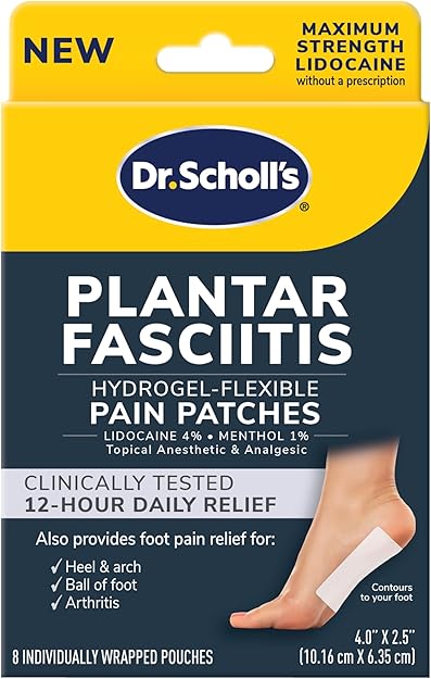 Dr. Scholl's Plantar Fasciitis Pain Patche with Hydrogel Flexible Technology, Clinically Tested 12-Hour Daily Pain Relief - Contours to Your Foot - with Lidocaine & Menthol, 1 Treatment