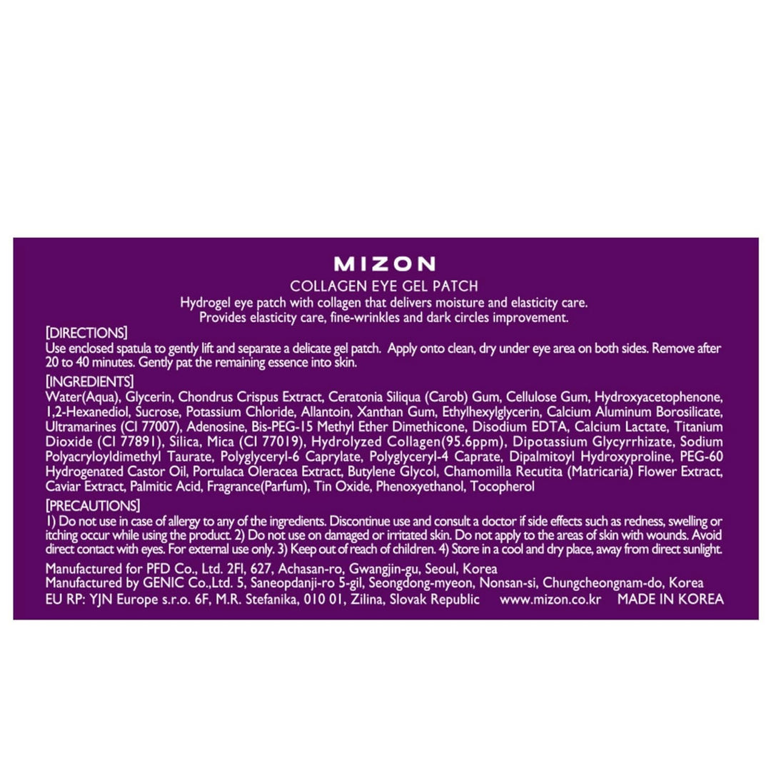 MIZON Marine Collagen Eye Gel Patch with Hydrolyzed Collagen, Caviar, and Chamomile for Firming, Nourishment, and Wrinkle Care- Korean Eye Mask– 60pcs –