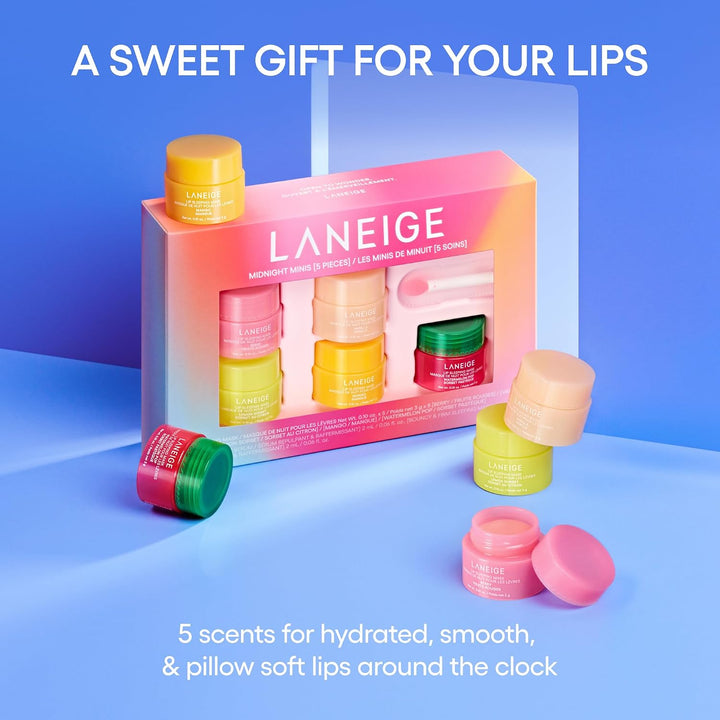 LANEIGE Midnight Minis For Dry Lips | Hydrating &amp; Nourishing Overnight Lip Treatment Mask with Vitamin C, Shea &amp; Murumuru Seed Butter