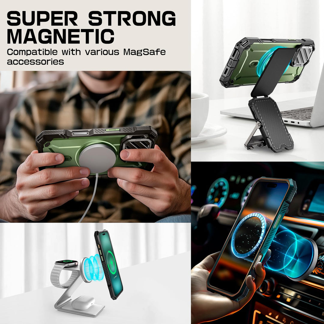 SUPCASE for iPhone 16 Case 6.1'' 2024 with Camera Cover Stand (UBMag XT), [Compatible with MagSafe] [Built-in Kickstand] [Military-Grade Protection] Heavy Duty Rugged Magnetic Phone Case