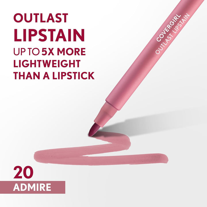 Covergirl Outlast Lipstain, Smooth Application, Precise Pen-Like Tip, Transfer-Proof, Satin Stained Finish, Vegan Formula, 0.06oz