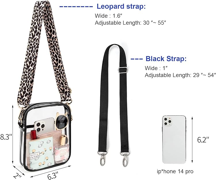 TEABAN Clear Delicate Crossbody Purse Bag, Stadium Approved Transparent Bag for Festivals, Sports Events, Small Concerts Bag - Black - 3alababak