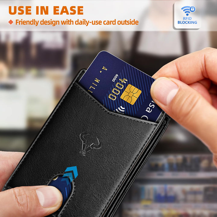 BULLIANT Men Wallet, Slim Leather Wallet Front Pocket Card Holder Gift For Men 11 Slots RFID Blocking