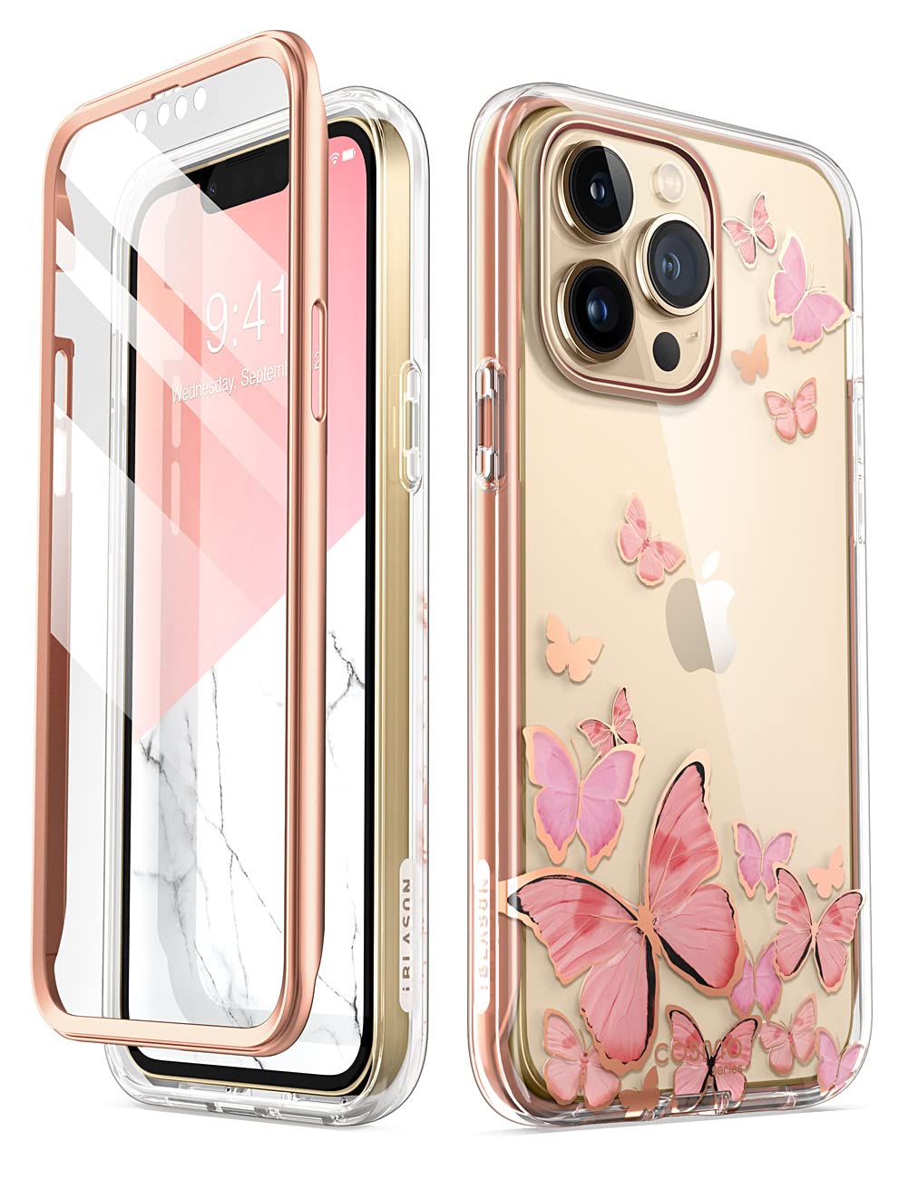 i-Blason Cosmo for iPhone 13 Pro Max Case [Built-in Screen Protector] [Military-Grade Protection] Slim Full-Body Stylish Protective Shockproof Phone Case for iPhone 13 Pro Max (Butterfly)