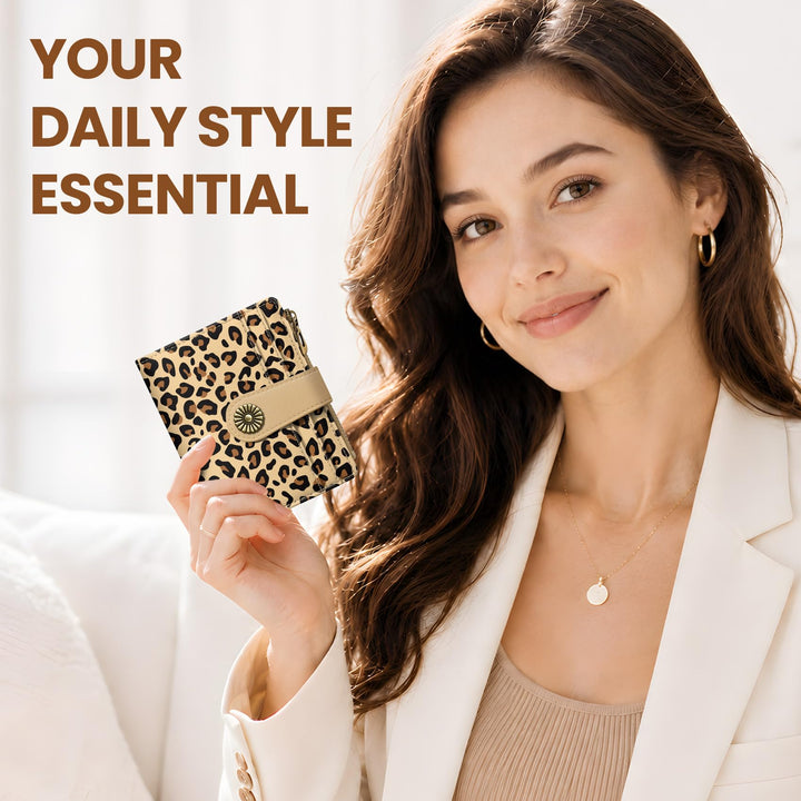 محفظة ألونيد الصغيرة للنساء، محفظة بطاقات ثنائية الطي لطيفة ومحمية من تقنية RFID، تحتوي على 10 فتحات للبطاقات، ومقصورة للنقود، وجيب بسحاب للعملات المعدنية، ونافذة للهوية، بحجم مدمج ومصنوعة من جلد نباتي ناعم