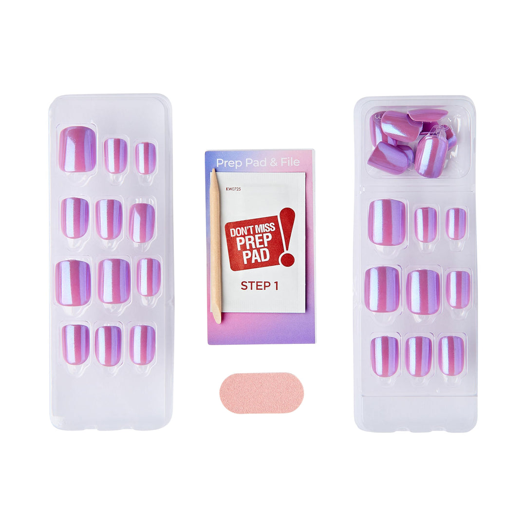 KISS colorFX by imPRESS Press On Nails , ‘Reconnect’, Solid Blue with Pearlescent Finish, Short Oval, New &amp; Improved Adhesive, Includes 30 Fake Nails, Prep Pad, 1 Manicure Stick, 1 Mini Nail File