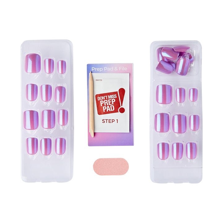KISS colorFX by imPRESS Press On Nails , ‘Reconnect’, Solid Blue with Pearlescent Finish, Short Oval, New &amp; Improved Adhesive, Includes 30 Fake Nails, Prep Pad, 1 Manicure Stick, 1 Mini Nail File