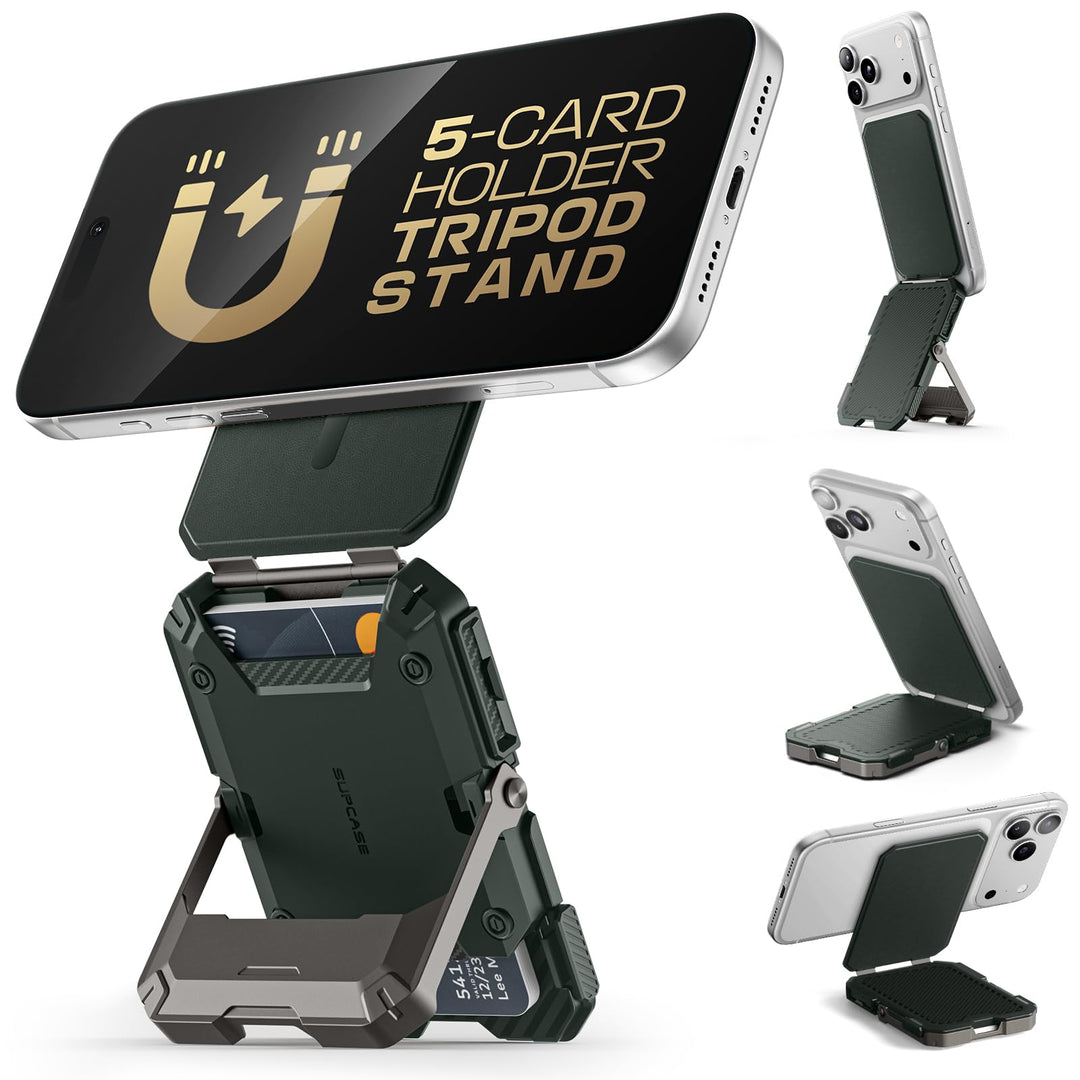 SUPCASE for MagSafe Wallet with Adjustable Stand, Hold 5 Cards, RFID Blocking, Strong Magnetic Lock, Magnetic Wallet for Men, Phone Card Holder Tripod for iPhone 18/17/16/15/14/13/12 Series