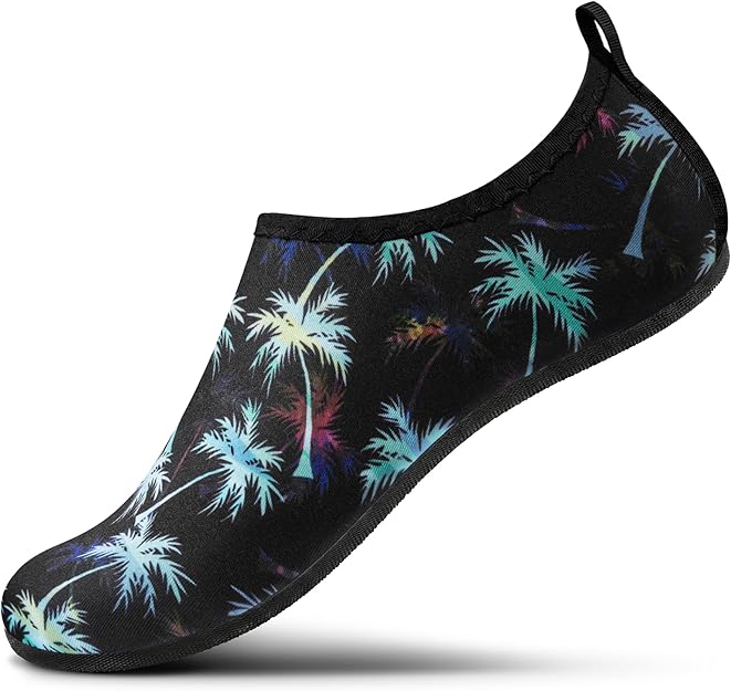 SEEKWAY Water Shoes Women Men Adult Quick-Dry Aqua Socks Barefoot Non Slip for Beach Swim River Pool Lake surf Black 2e-1302 Coconut Tree