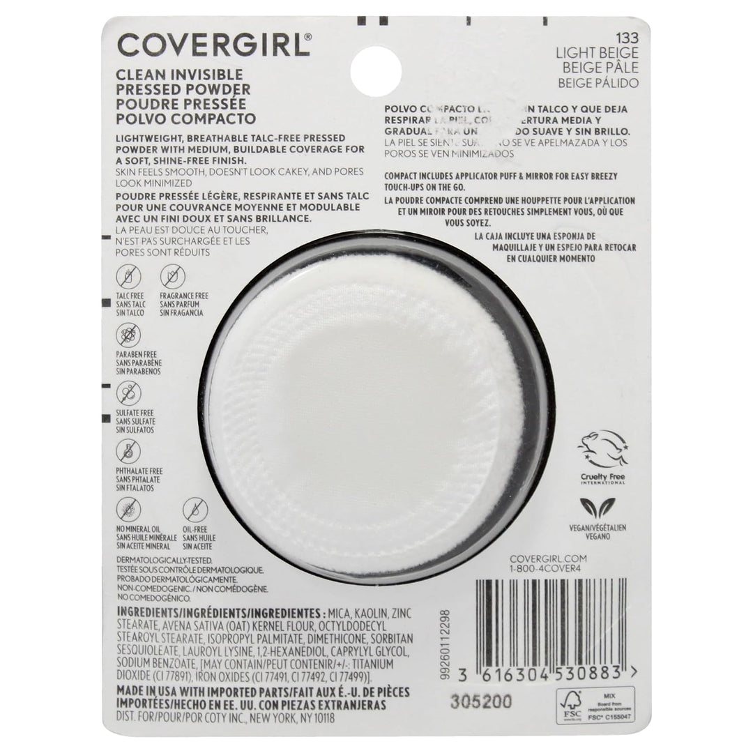 Covergirl Clean Invisible Pressed Powder, Lightweight, Breathable, Vegan Formula