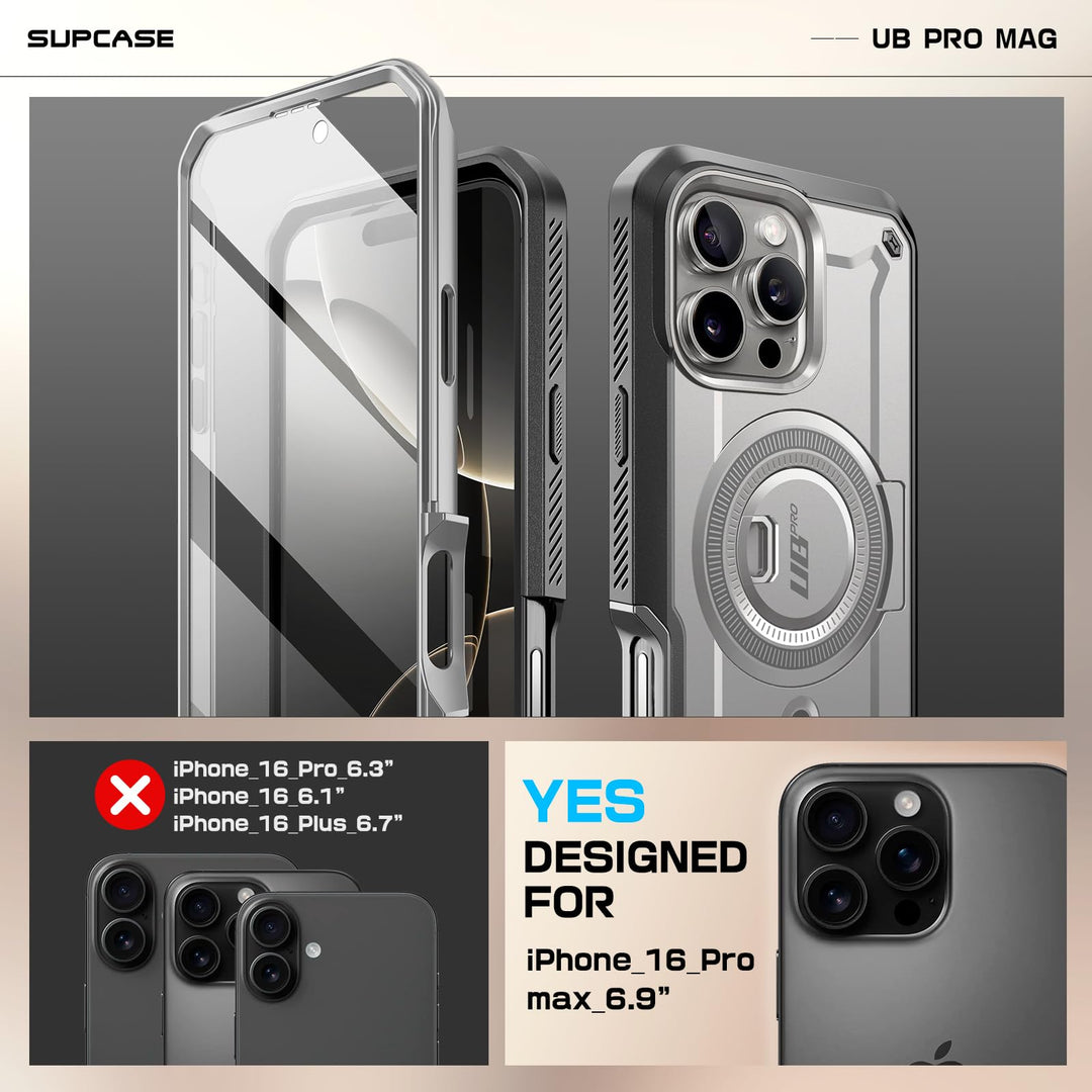 SUPCASE for iPhone 16 Pro Max Case with Stand (UBPro Mag), [Support MagSafe] [Built-in Screen Protector & Belt Clip] [Military-Grade Protection] Magnetic Phone Case for iPhone 16 Pro Max 6.9''