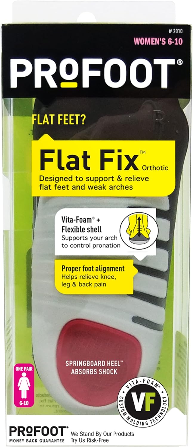 PROFOOT, Flat Fix Orthotic, 1 Pair, Orthotic Insoles for Flat Feet and Low Arches, Inserts Help Support Arch and Heel, Lightweight, Absorbs Shock to Help Reduce Foot, Leg, Hip, Back Pain - 3alababak
