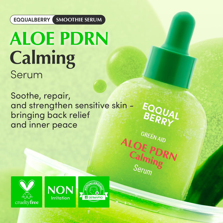 EQQUALBERRY Aloe PDRN Calming Smoothie Serum – Soothing Korean Skin Care for Sensitive Skin, Cica &amp; Aloe for Repair, Hydrating &amp; Radiant Glow, Non-Comedogenic (1.01oz / 30ml)