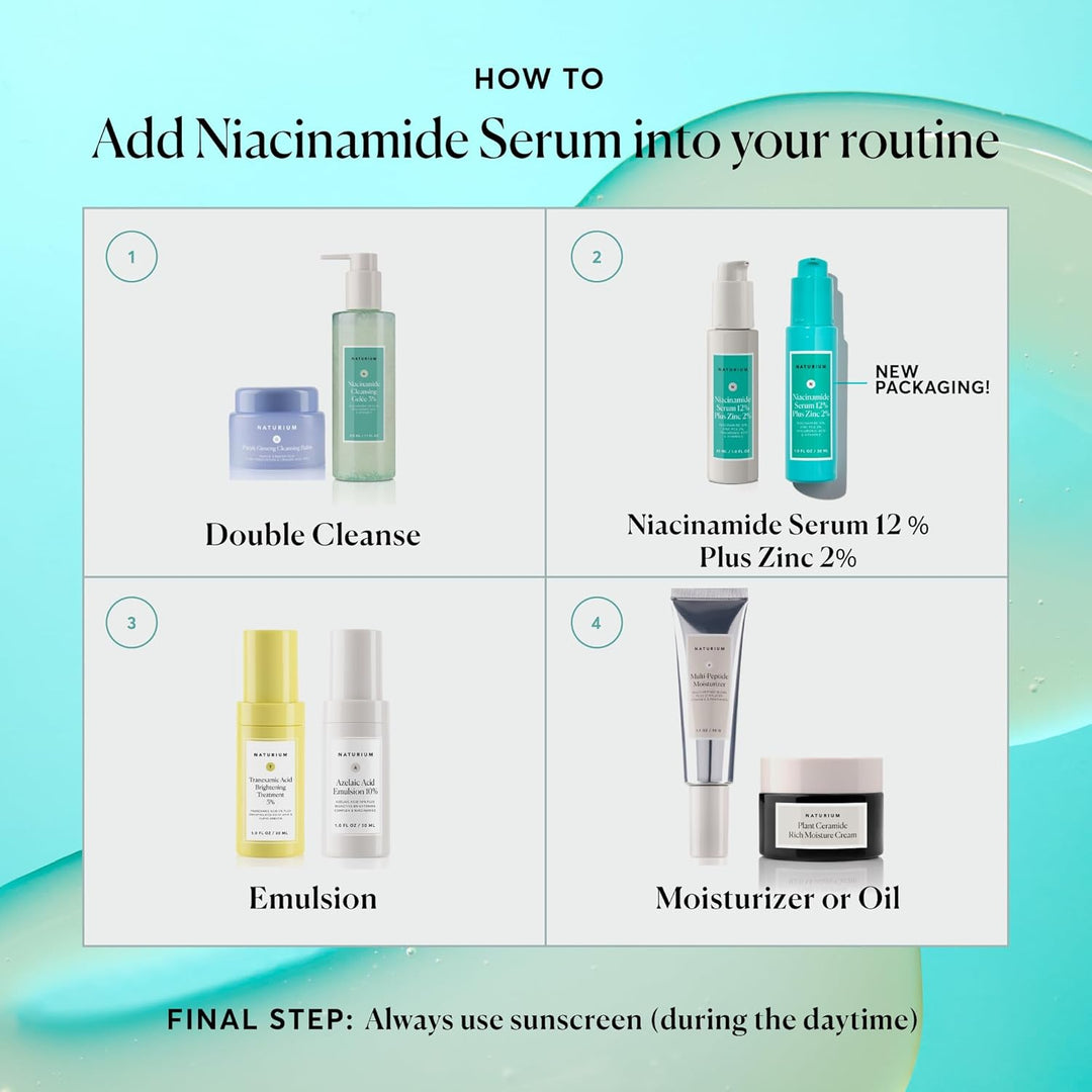 Naturium Niacinamide Face Serum 12% Plus Zinc 2%, Anti-Aging, Pore Minimizer &amp; Dark Spot Corrector with Hyaluronic Acid &amp; Vitamin E, Vegan &amp; Cruelty-Free, 1 oz