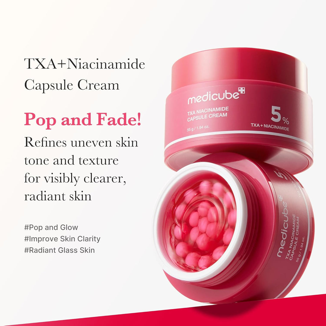 medicube Capsule Cream with TXA + Niacinamide | Dual Radiance Moisturizer Ideal for Use After Spot Care, Uneven Skin Tone &amp; Texture &amp; Hydration | 99% Pure Tranexamic Acid | Korean Skincare, 1.94 oz
