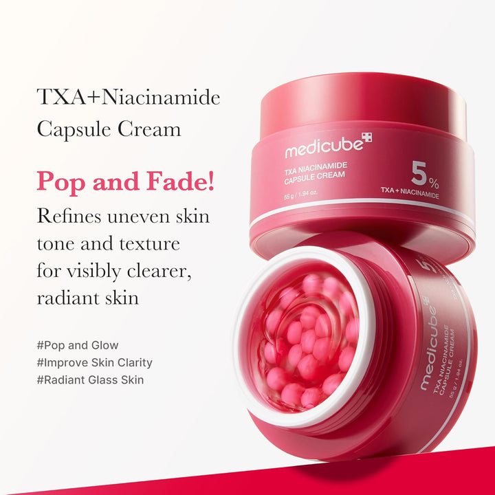 medicube Capsule Cream with TXA + Niacinamide | Dual Radiance Moisturizer Ideal for Use After Spot Care, Uneven Skin Tone &amp; Texture &amp; Hydration | 99% Pure Tranexamic Acid | Korean Skincare, 1.94 oz