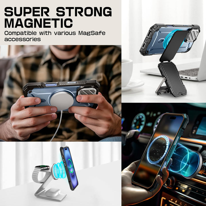 SUPCASE for iPhone 16 Case 6.1'' 2024 with Camera Cover Stand (UBMag XT), [Compatible with MagSafe] [Built-in Kickstand] [Military-Grade Protection] Heavy Duty Rugged Magnetic Phone Case