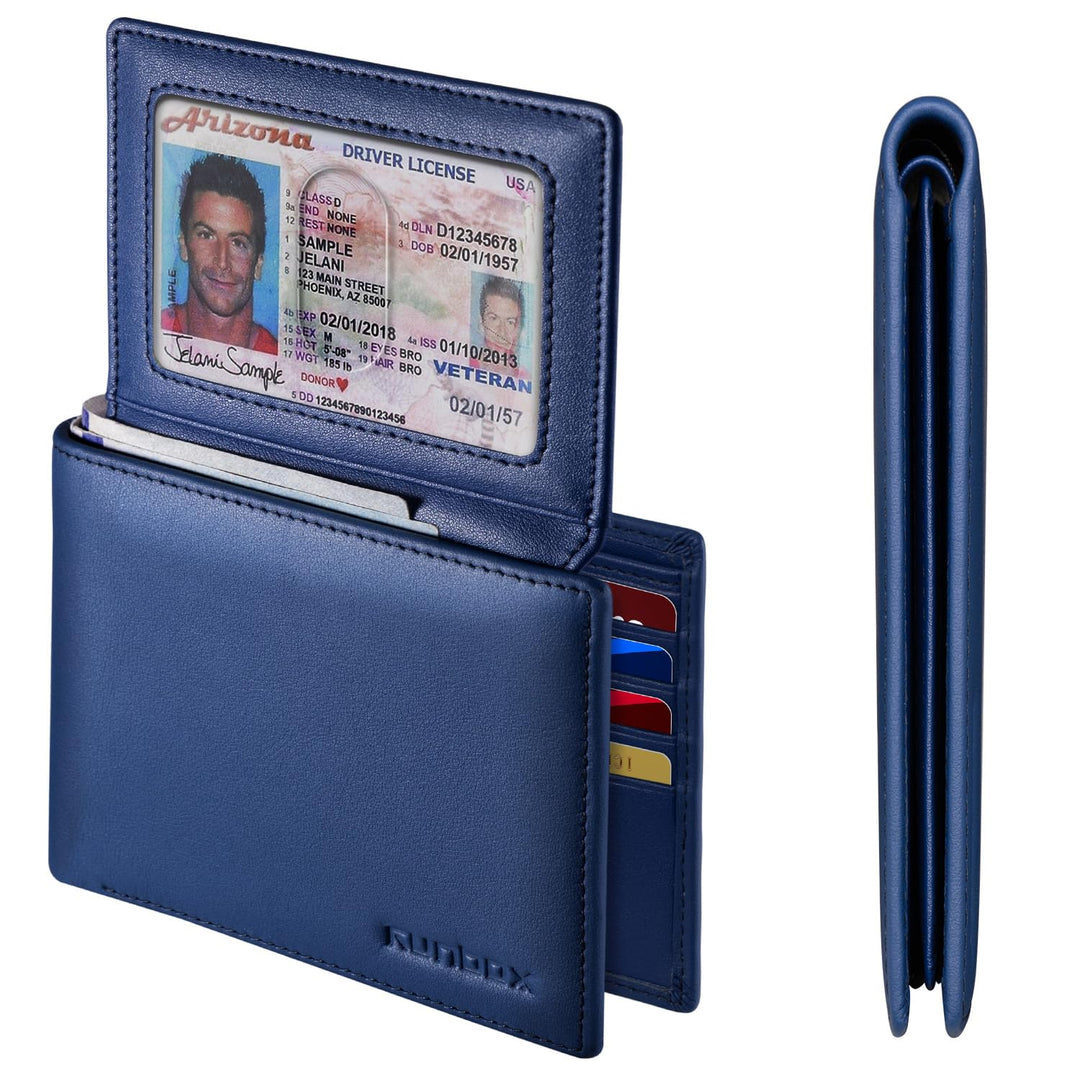RUNBOX Wallet for Men Leather RFID Blocking Bifold Front Pocket Wallet Genuine Leather,Slim,12 Card Slots,2 ID Windows,2 Money Pockets, Gift for Men,Compact Travel Business Passport