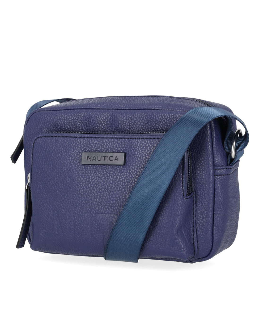 Blue shoulder bag with Nautica branding on a white background
