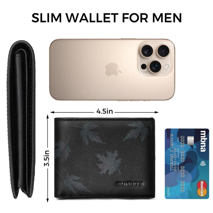 RUNBOX Wallet for Men Leather RFID Blocking Bifold Front Pocket Wallet Genuine Leather,Slim,12 Card Slots,2 ID Windows,2 Money Pockets, Gift for Men,Compact Travel Business Passport