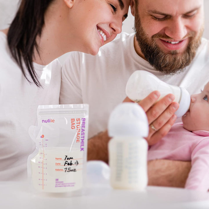 Nuliie Breastmilk Storage Bags Freezer, 8 OZ Breast Milk Storing Bags, BPA-Free, Milk Storage Bags with Pour Spout for Breastfeeding, Self-Standing Bag, Space Saving Flat Profile