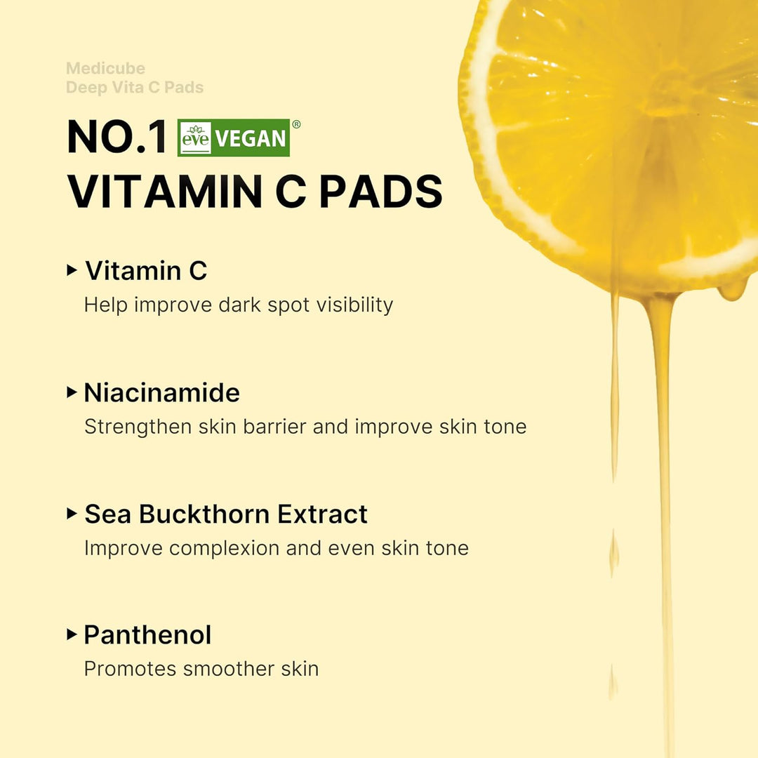 medicube Toner Pads Deep Vita C Facial Toner Pad for Uneven Skin Tone &amp; Texture | Vitamin Water and 3 Types of Vitamin, Deeply Hydrating &amp; Resurfacing Pad | Korean Skin Care, 70 Pads (1 Pack)