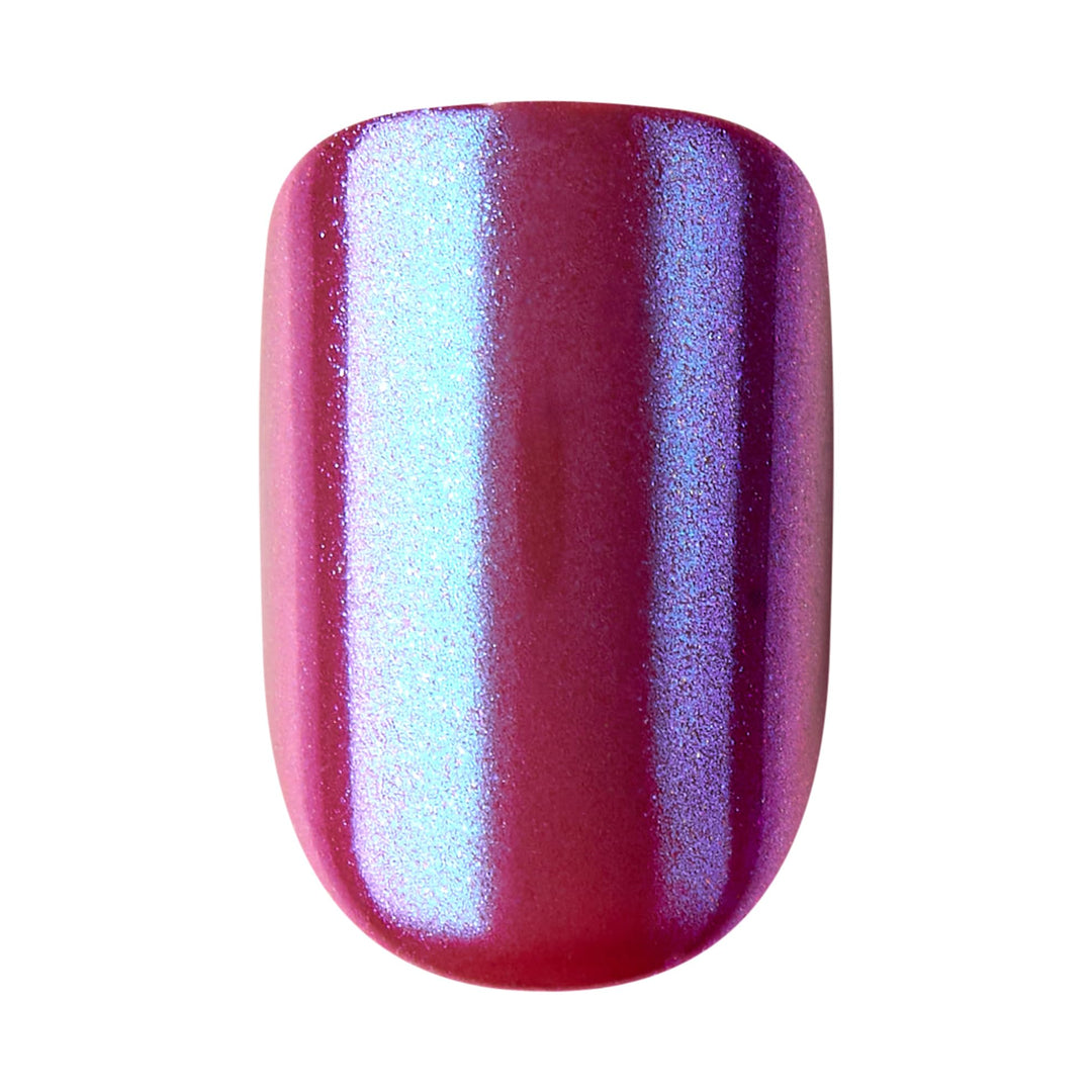 KISS colorFX by imPRESS Press On Nails , ‘Reconnect’, Solid Blue with Pearlescent Finish, Short Oval, New &amp; Improved Adhesive, Includes 30 Fake Nails, Prep Pad, 1 Manicure Stick, 1 Mini Nail File