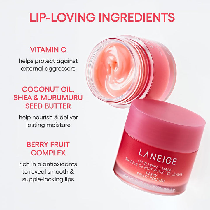 LANEIGE Lip Sleeping Mask: Korean Overnight Treatment For Dry Lips | Hydrating &amp; Nourishing Overnight Lip Treatment Mask with Vitamin C, Shea &amp; Murumuru Seed Butter