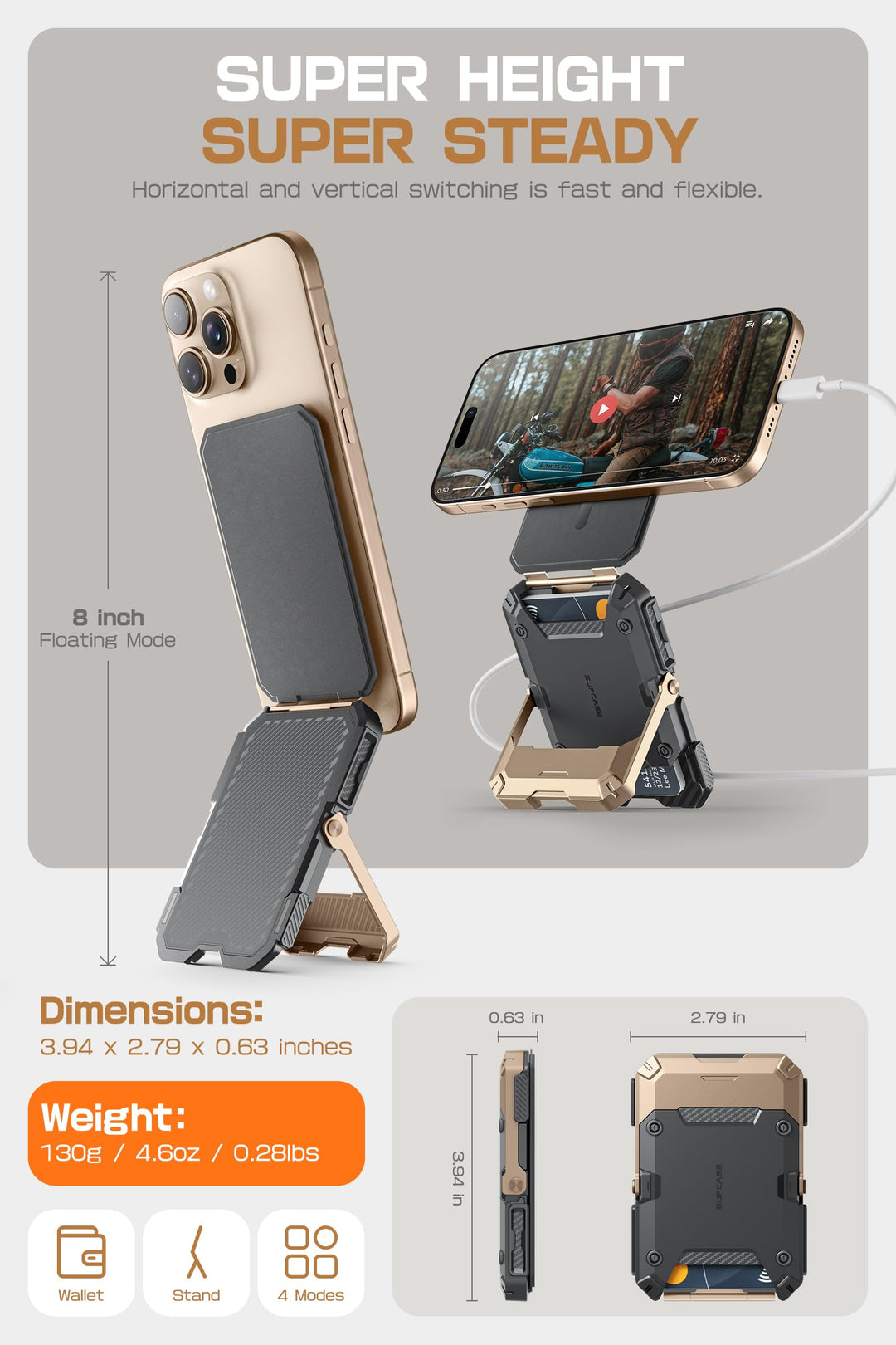 SUPCASE for MagSafe Wallet with Adjustable Stand, Hold 5 Cards, RFID Blocking, Strong Magnetic Lock, Magnetic Wallet for Men, Phone Card Holder Tripod for iPhone 18/17/16/15/14/13/12 Series