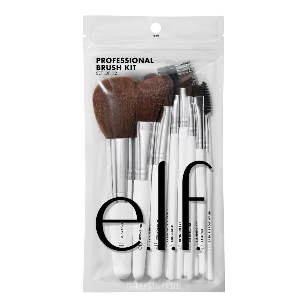 e.l.f. Professional Set of 12 Makeup Brushes, Pro-Worthy Makeup Brushes For A Flawless Full-Face Application, Vegan & Cruelty-Free