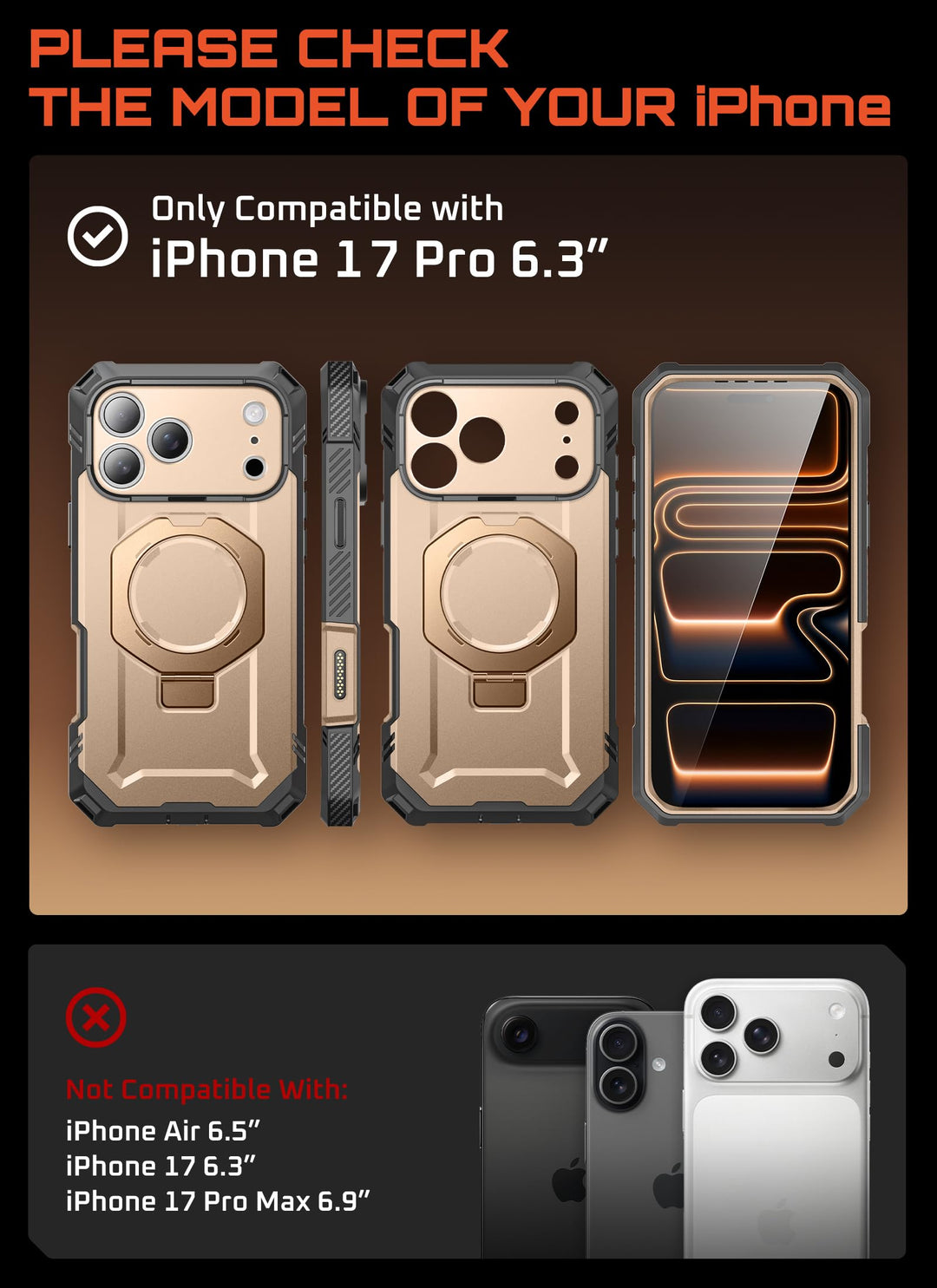 جراب SUPCASE لهاتف iPhone 18 Pro / iPhone 17 Pro، حماية فائقة مع واقي شاشة زجاجي، زر التحكم بالكاميرا، حامل مغناطيسي، متوافق مع MagSafe، جراب حماية كامل للجسم Unicorn Beetle Grip Pro