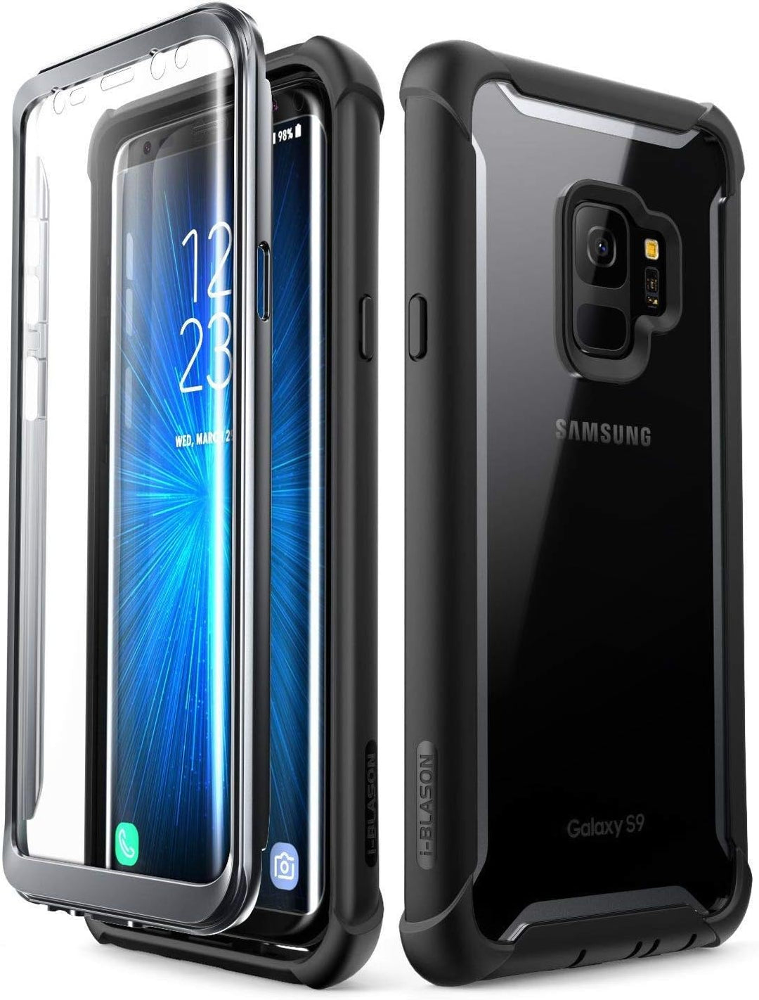 i-Blason Case for Galaxy S9 2018 Release, Ares Full-body Rugged Clear Bumper Case with Built-in Screen Protector (Black)